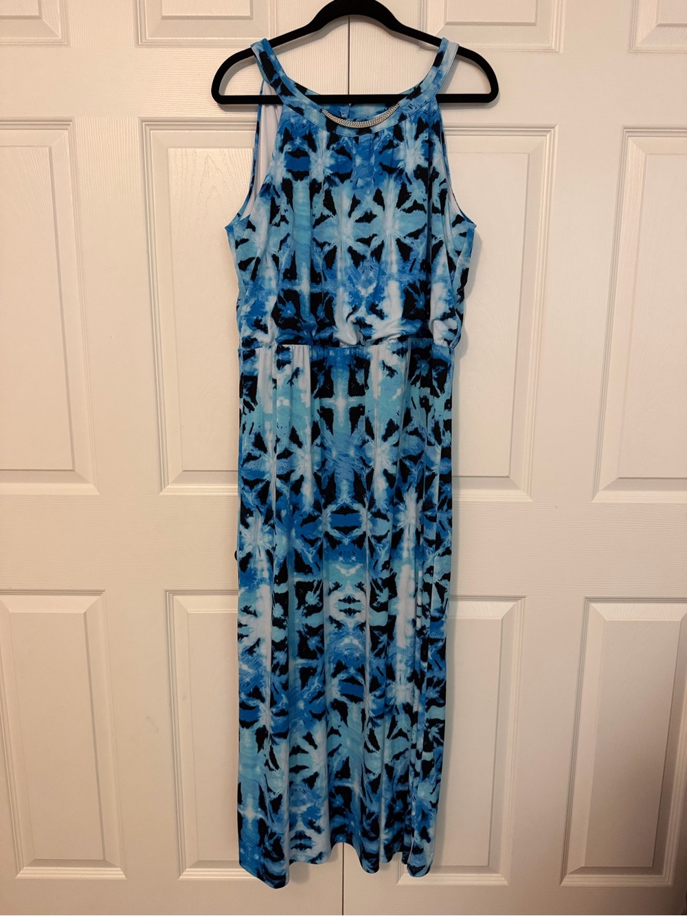 Style & Co. Tie Dye Splash Maxi Dress XL Blue Black Silver Neckline NWT - Picture 2 of 5